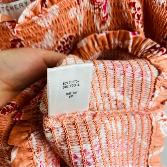 Witchery Pink Floral Shirred Frill Trim Square Neckline Cropped Tank Top Size XL - Picture 10 of 14